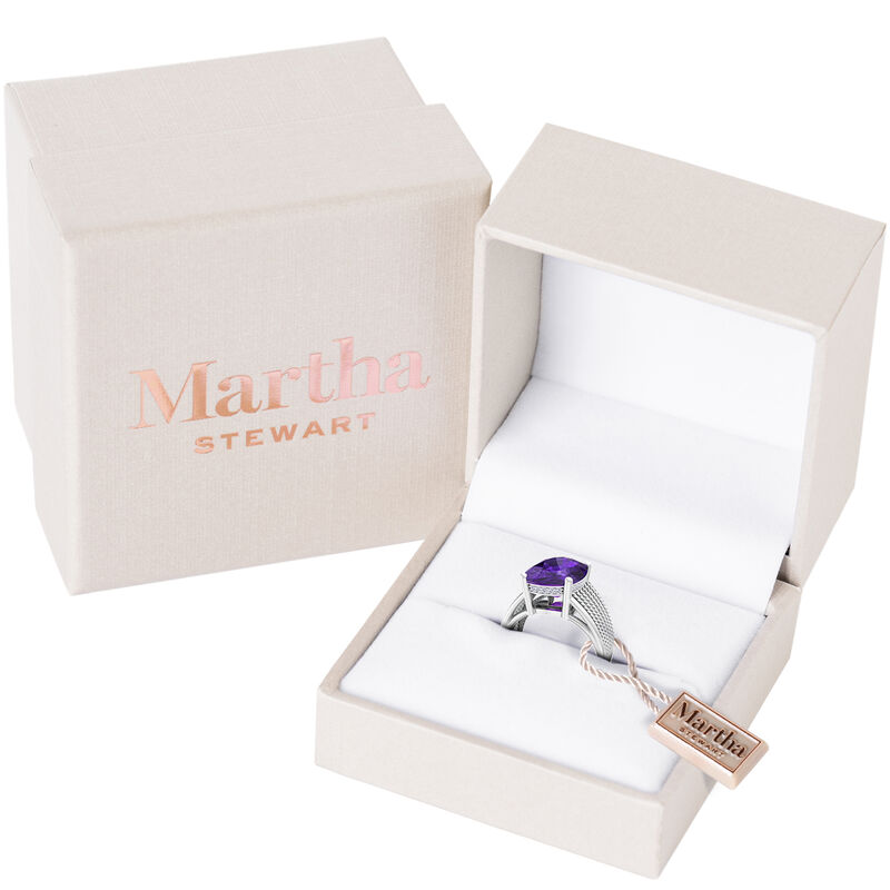 Martha Stewart 10 1/4ctw. Cushion Cut Amethyst & Lab Grown Diamond Hidden Halo Ring In Sterling Silver image number null